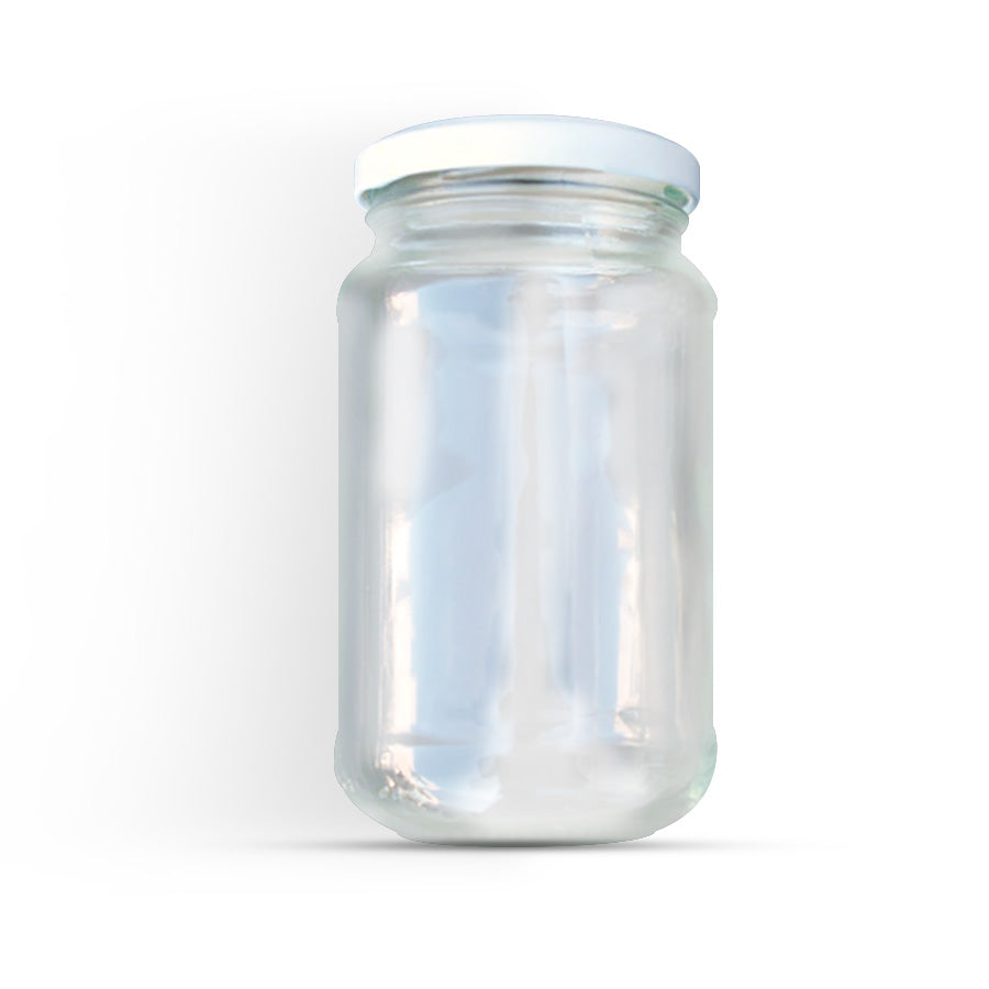 375mL glass jar with white plastic lid