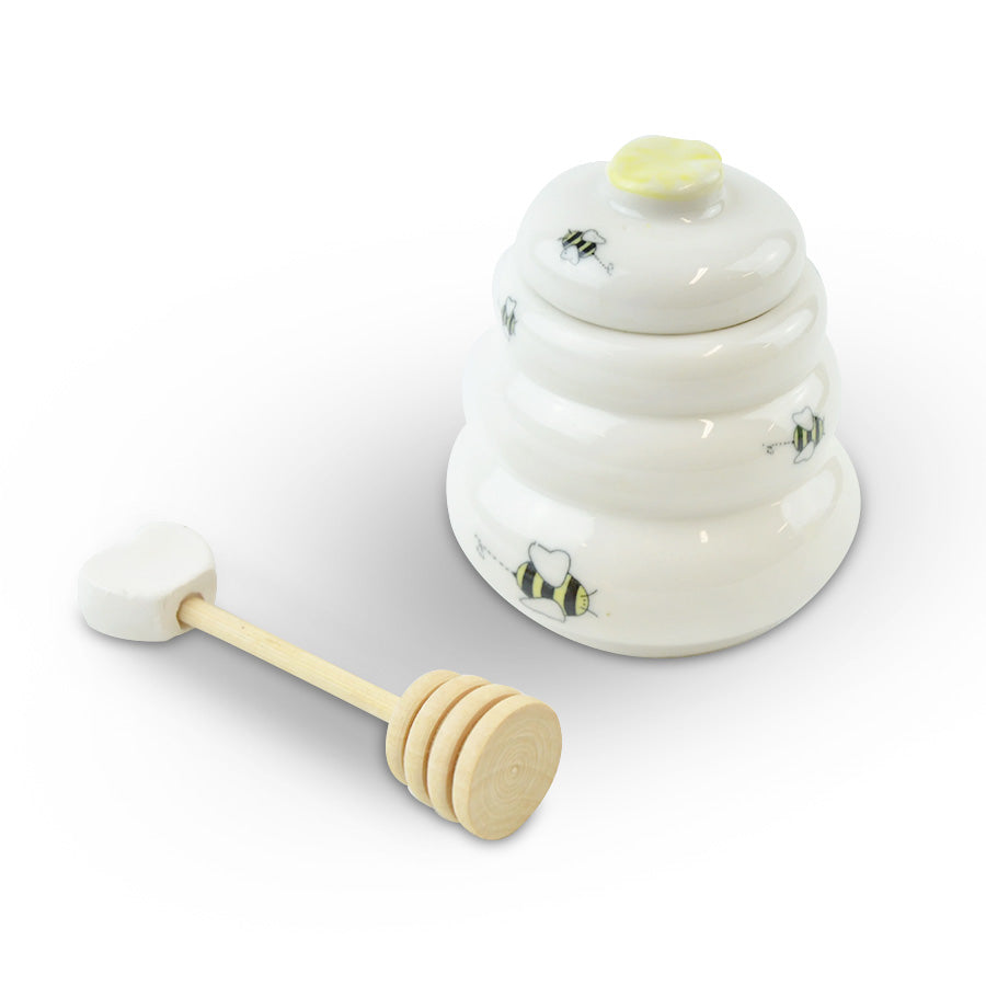 Honey Pot, Ceramic with Wooden Dipper