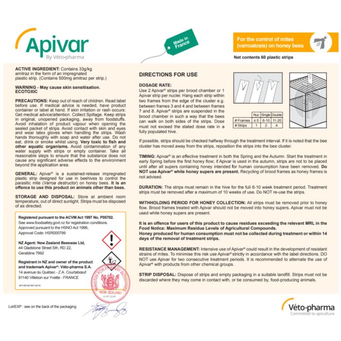 Apivar Varroa Strips 12 Pack